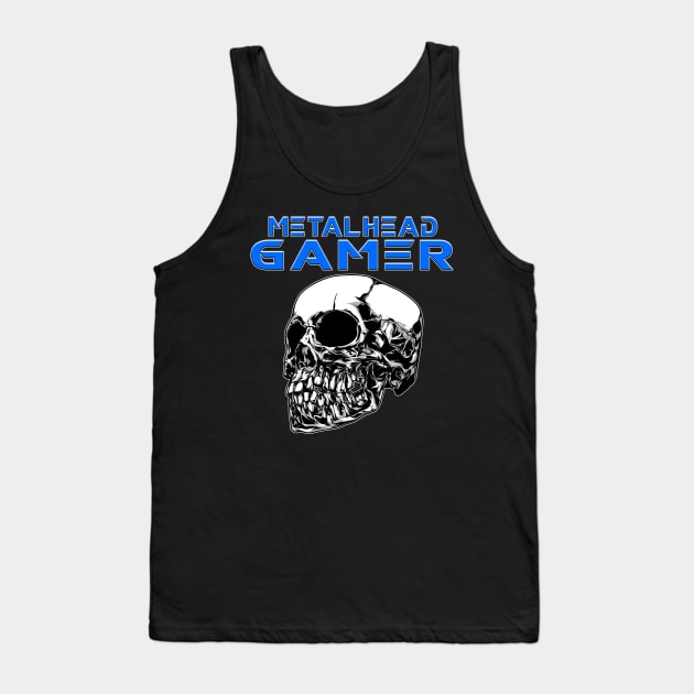 Metalhead Gamer Quarter Skull Blue Tank Top by Shawnsonart